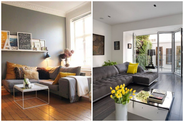 Neobično privlačne i sveže sivo-žute dnevne sobe