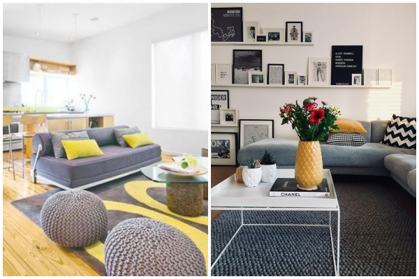 Neobično privlačne i sveže sivo-žute dnevne sobe