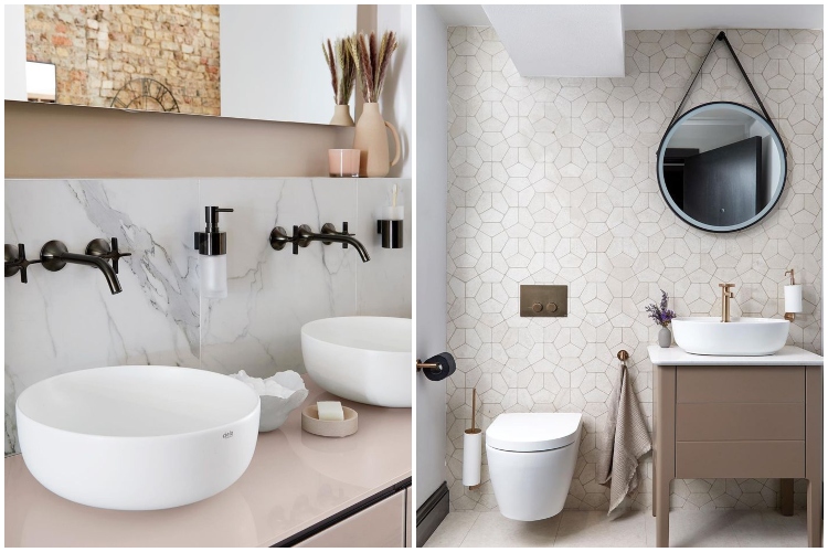  Bela boja zidova i pločica u kombinaciji sa drvenim ormarićima je idealna za kupatila
