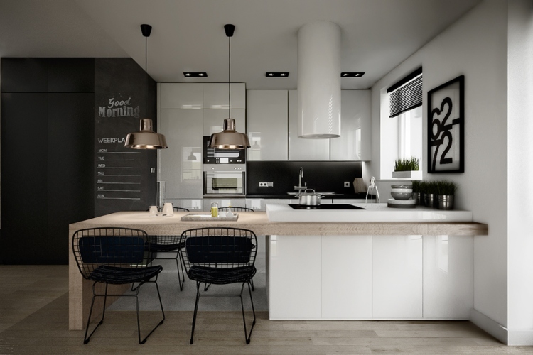  Moderna kuhinja u skandinavskom stilu ispunjena crno-belim elementima