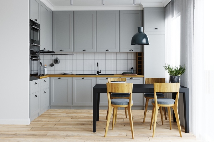  Moderna kuhinja L-oblika u nijansama svetlo sive boje