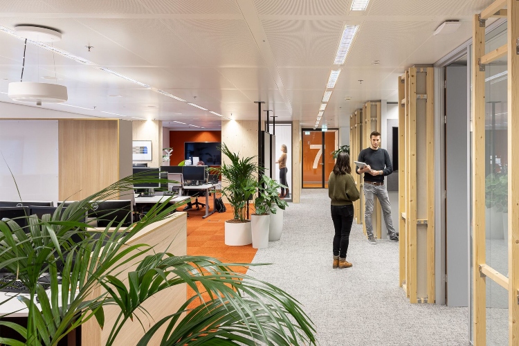  Pogled na radne zone kancelarije koja je dizajnirana u skladu sa principima održivosti