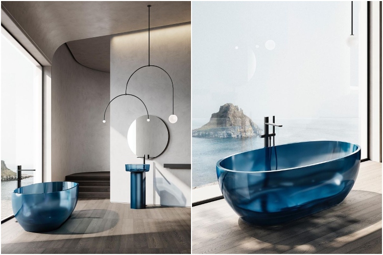  Moderno kupatilo sa skulpturalnim elementima u plavoj boji