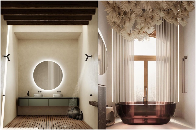  Moderno kupatilo sa skulpturalnim elementima u prirodnim nijansama