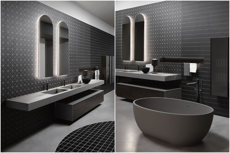  Moderno kupatilo sa skulpturalnim elementima u tamno sivoj boji