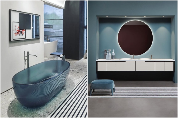  Moderno kupatilo sa skulpturalnim elementima u pastelno plavim nijansama