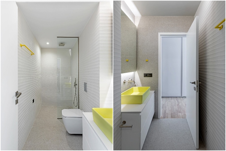  Moderno kupatilo u beloj boji sa umivaonikom u limun-žutoj nijansi