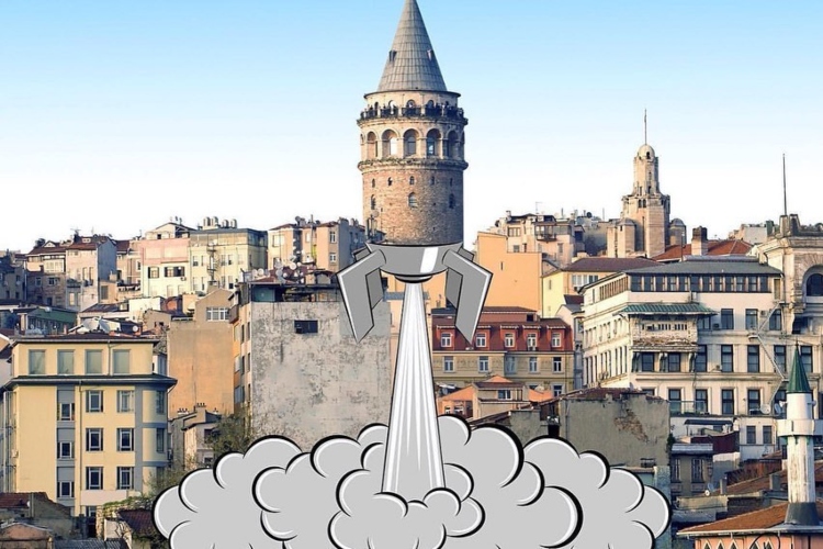  Galata kula postaje raketa u digitalnoj ilustraciji arhitekture