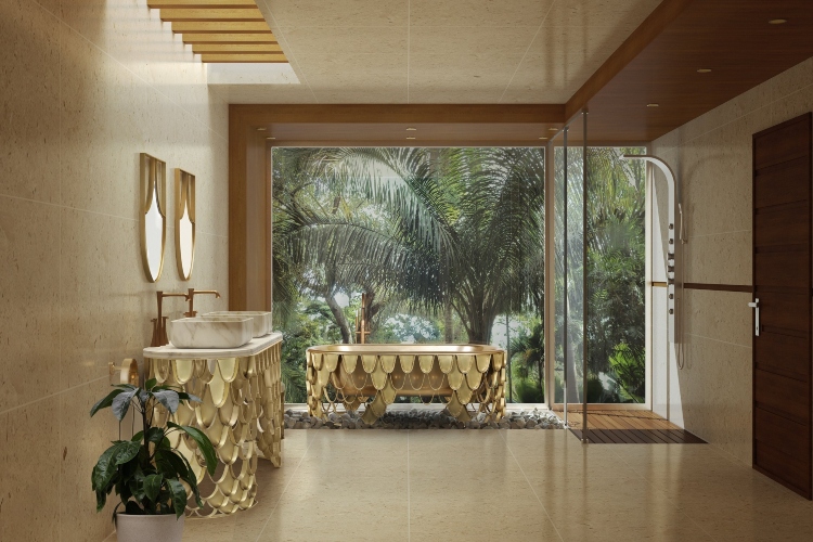  Luksuzno moderno kupatilo sa elementima u boji zlata
