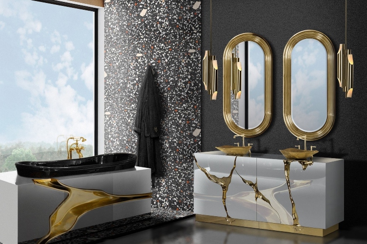 Luksuzno moderno kupatilo u kombinaciji crne i zlatne