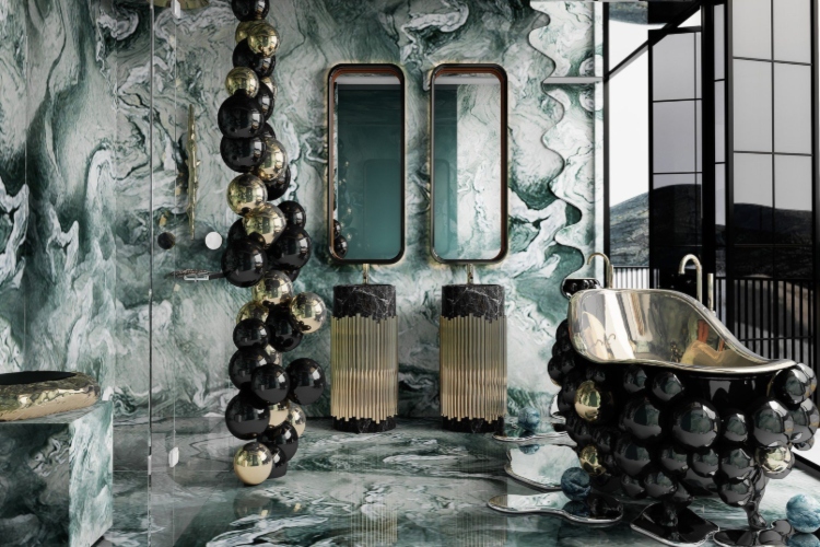  Luksuzno moderno kupatilo sa elementima u nijansama crne i plave