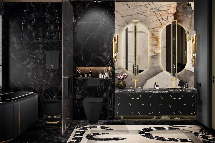  Luksuzno moderno kupatilo sa elementima u crnoj boji