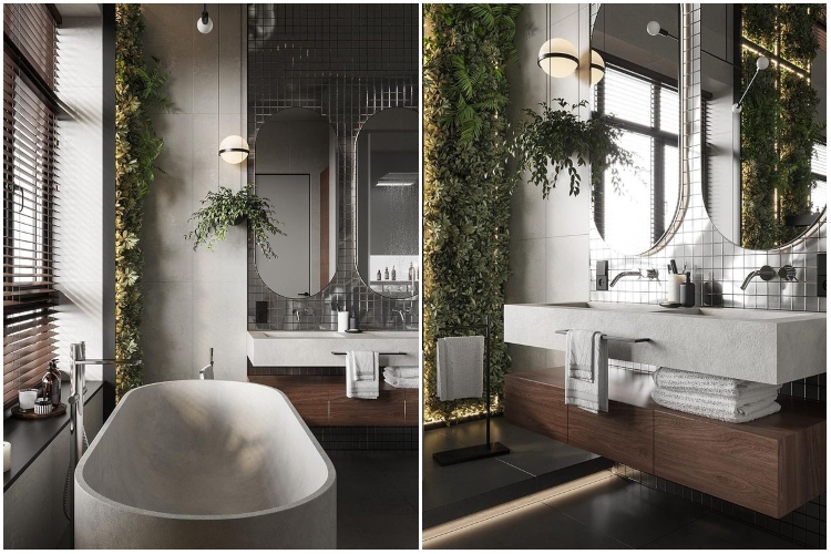  Moderno kupatilo sa drvenim elementima i biljkama