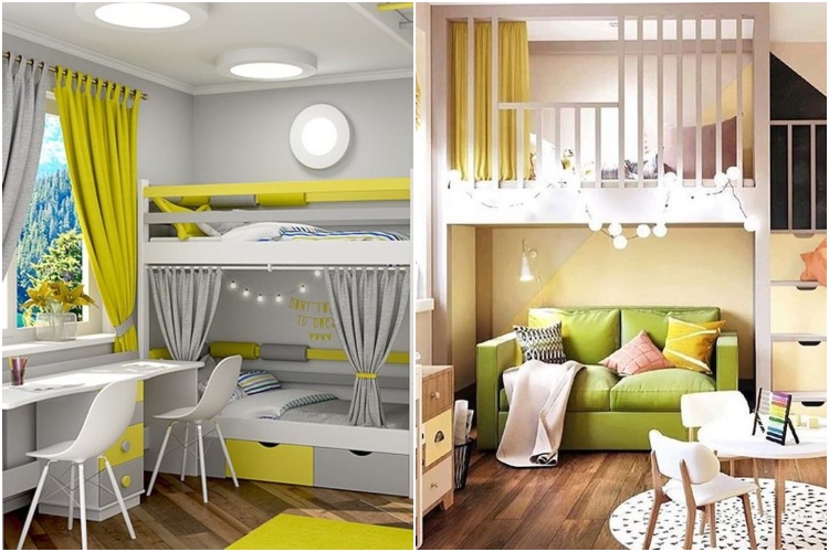 Dizajn dečje spavaće sobe sa žutim elementima