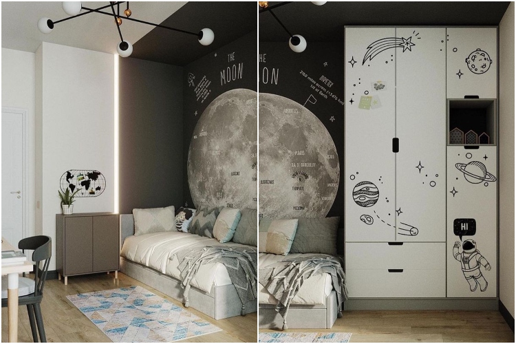  Dizajn dečje spavaće sobe sa svemirskim motivima