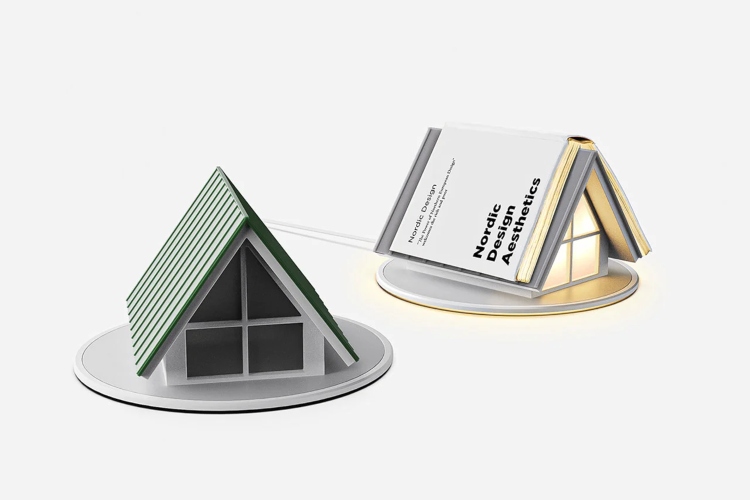  Dizajn lampe u obliku kućice sa upaljenim i ugašenim svetlom