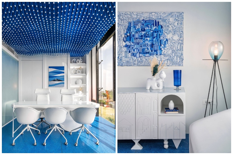 Plavi pod i plafon, kao i akcenti u plavoj boji odličan su izbor za opremanje moderne kancelarije