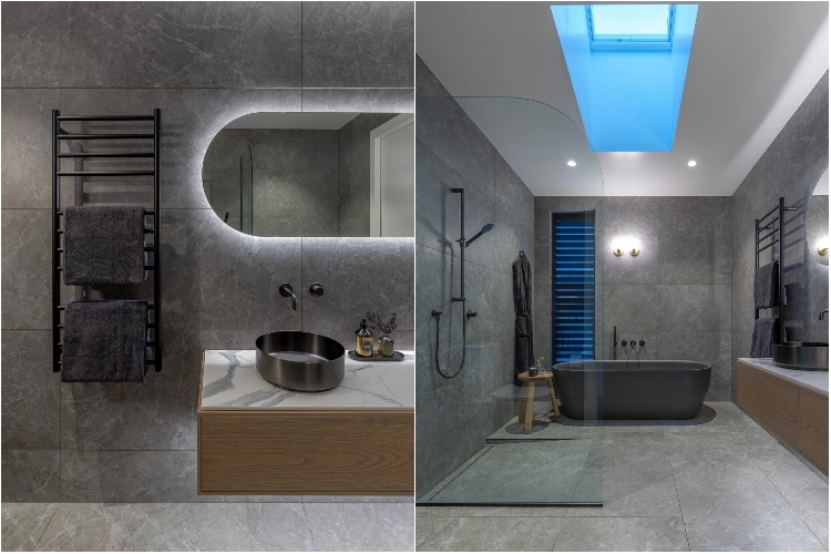  Kombinacija sive i plave boje kao i zanimljivih elemenata predstavlja savršen dizajn kupatila