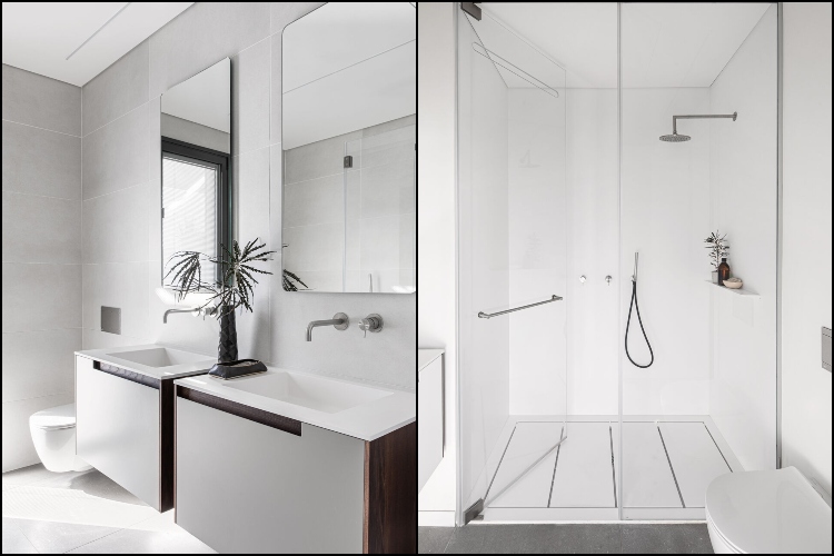  Moderno belo kupatilo sa crnim elementima