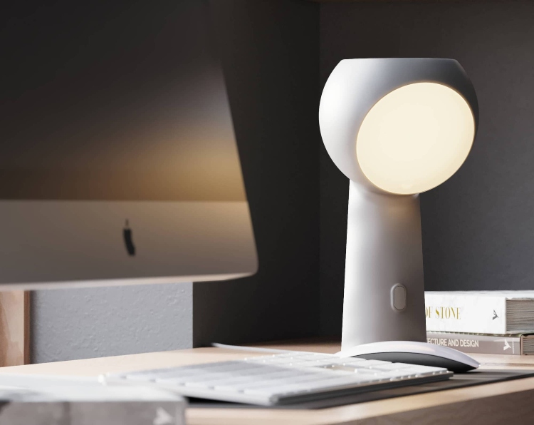 Buba stona lampa ima minimalistički dizajn i sivu boju idealnu za formalnije kancelarije