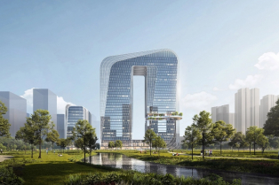 Novi neboder u obliku velike kristalne stene krasiće kineski grad Džuhaj